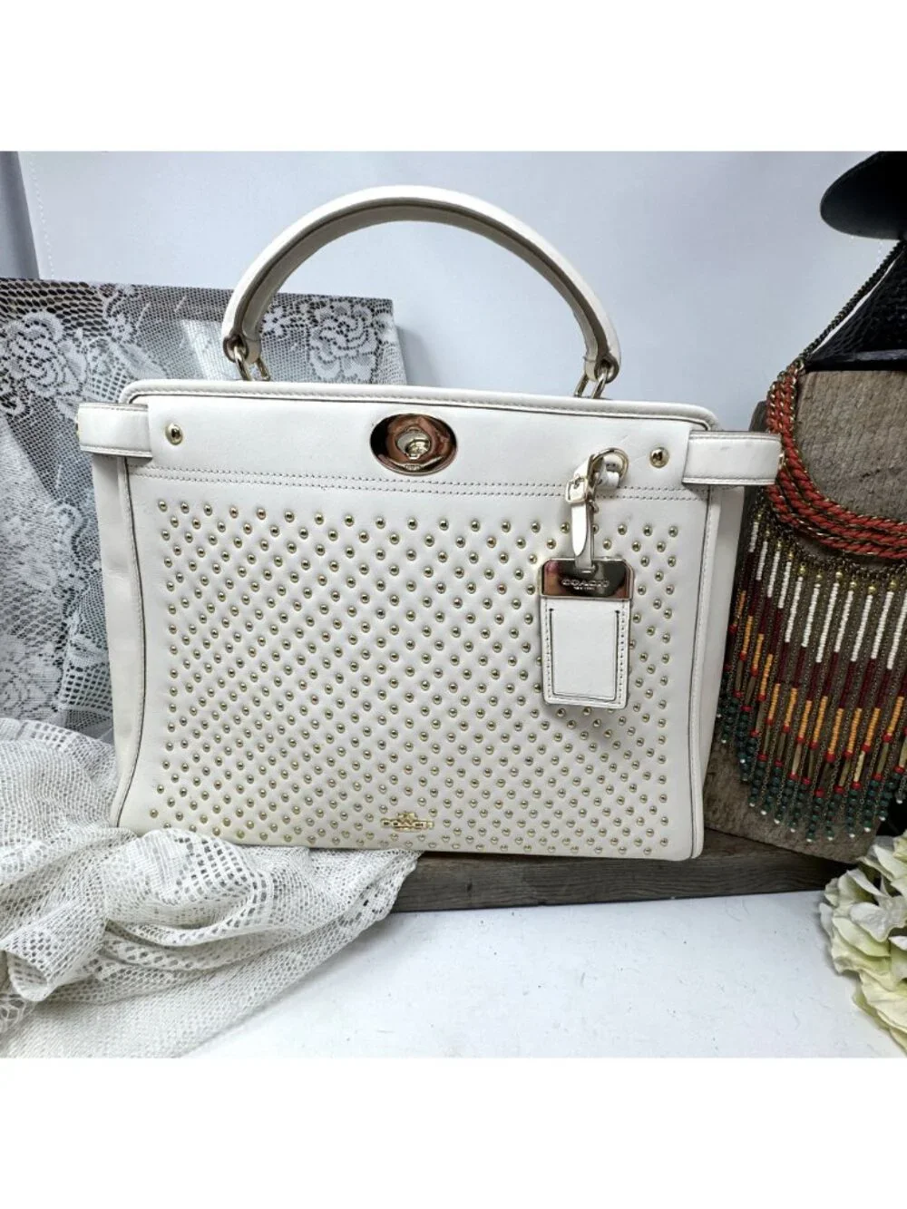 Coach Gramercy Studded Satchel  Color Chalk